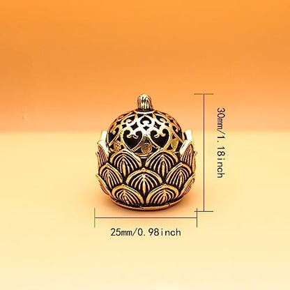 2 Pcs Mini Brass Lotus Flower Incense Holder, Calligraphy Style Closed Incense Burner Desktop Ornament Ash Catcher with Lid for Bedroom Kitchen Teahouse Office Home Decor Yoga Spa Madiation