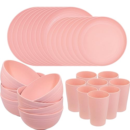 Supernal 32Pcs Pink Plates and Bowls Sets for 8, Unbreakable Dinnerware - color: Baby Pink, size: 32pcs
