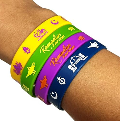 24 Packs Eid Mubarak Silicone Bracelets Party Supplies Mubarak Kareem Motivational Rubber Wristbands for Ramadan Mubarak Themed Party Favors Award Gift
