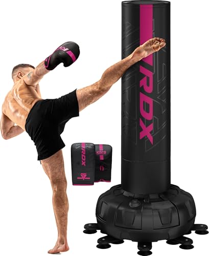 RDX XXL 330LBS Freestanding Punching Bag with Cover & Gloves – 72” Adult Heavy Pedestal Punch Bag Set - 17 Suction Cup 8 Extended Legs Stand Base - Kick Boxing MMA Home Gym Fitness - color: Pink