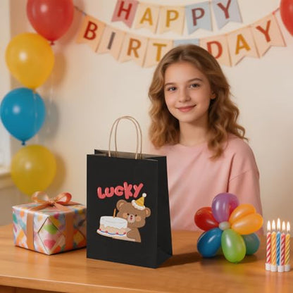 Oikss 50 Pack 5.25x3.25x8.25 inch Small Kraft Paper Bags with Handles Bulk, Birthday Wedding Party Favors Grocery Retail Shopping Business Goody Craft Gift Bags Cub Sacks (Black) - color: Black