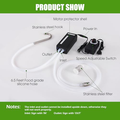 Food Grade Adjustable Speed Self -Priming Water Pump, 100-240V 2L/Min Siphon Water Transfer Pump for Bottled Water, Wine， Fish Tank Water Changer, 5 Gallon Dispenser, Small Pond Fountain Circulation