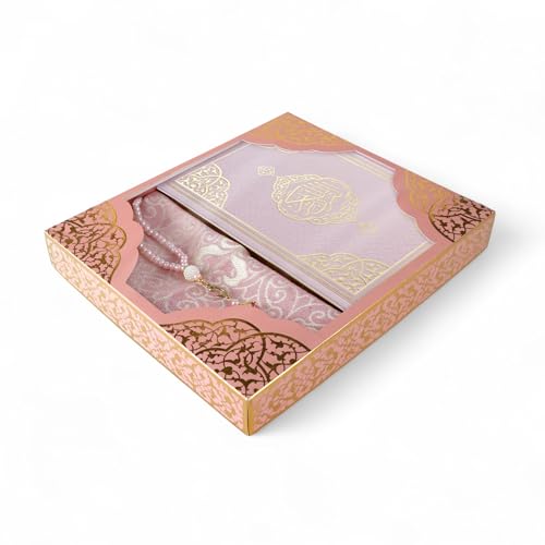 FURKAN Thermo Leather Quran Pink, Prayer Rug and Prayer Beads, Zuhre Gift Box - Pink - color: Pink