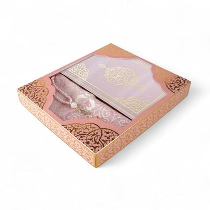 FURKAN Thermo Leather Quran Pink, Prayer Rug and Prayer Beads, Zuhre Gift Box - Pink - color: Pink