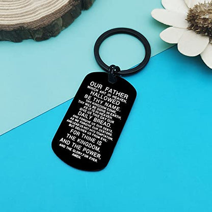 Dabihu Christian Gift Keychain Religious Gift Bible Verse Keyring Baptism Christmas Easter Birthday First Communion Gift - color: Our Father Which Art in Heaven Hallowed Be Thy Name Black Keychain