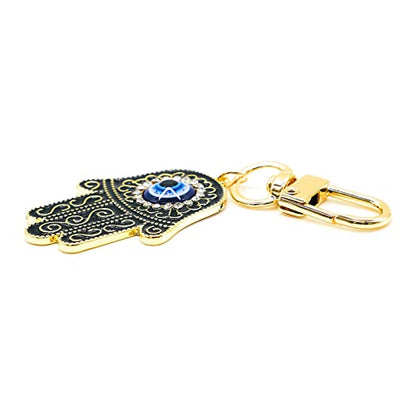 Evil Eye Keychain Hamsa Hand keychain Protection Charm for Men Women Car Key Ring Bag Purse Accessories - color: Gold Black