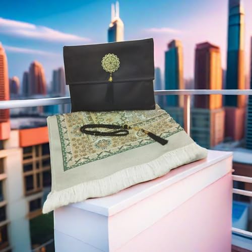 Muslim Prayer Mat Portable Prayer Rug with Tasbih Gift Bag Used for Daily Pray Travel Home Islamic Worship (Light Blue)