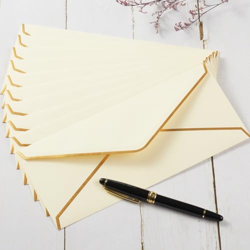 100 Pack #10 Business Envelopes with Gold Stickers, Cream Color - color: Cream Color
