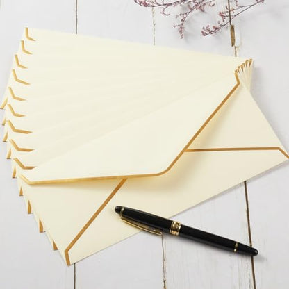 100 Pack #10 Business Envelopes with Gold Stickers, Cream Color - color: Cream Color