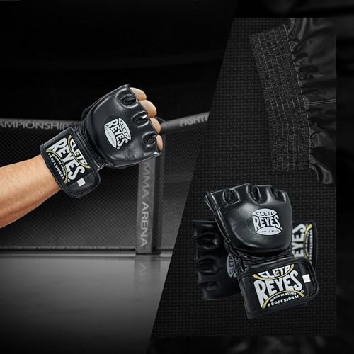 CLETO REYES Black Mamba MMA Fight Punching Fighting Gloves for Men and Women, Cowhide Leather, Without Thumb, Black - size: Large