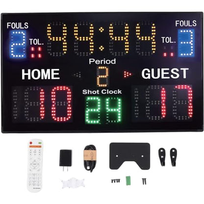Basketball Game Scoreboard, 15-digit Electronic Scoreboard, LED Digital Tabletop Scoreboard Timer, Suitable for Multi-sport Indoor,Black