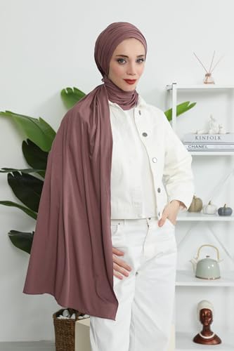 Aisha's Design Instant Hijab Scarves for Women, 95% Cotton Pretied Bonnet Turban Easy to Wear Cotton Headscarf - color: Dusty Rose
