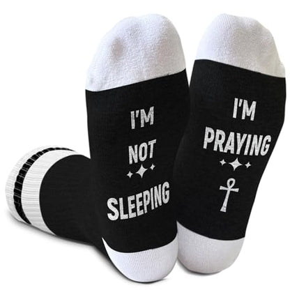 I'm Not Sleeping - Christian Faith Cross Socks Crew Socks, Religious Socks for Adults Teens Prayer, Pastor Gifts - color: Black and White