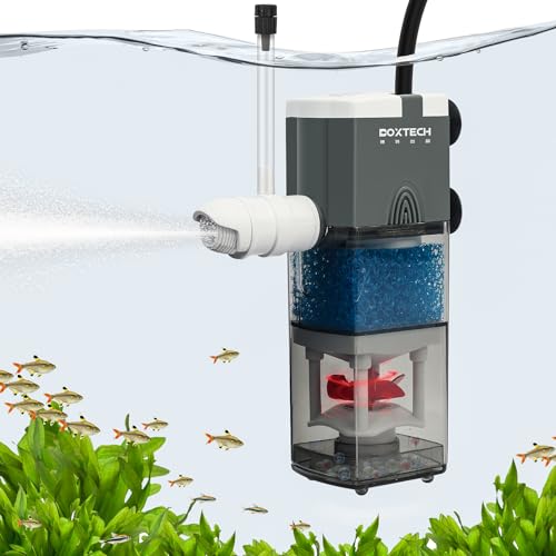 Aquarium Internal Filter, 4 in 1 Small Fish Tank Filters Pump Sponge Filter Ultra Silent Adjustable Submersible Power Filter with Multiple Function for Fish Tanks 5-10 Gallon