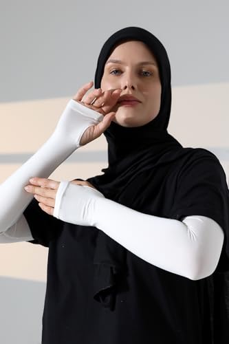 ihvan online, Hijab Sleeves for Women, Muslim Arm Sleeve for Prayer, Women's Soft Stretchy Modest Sleeves to Cover Arms - color: Beige-model 2