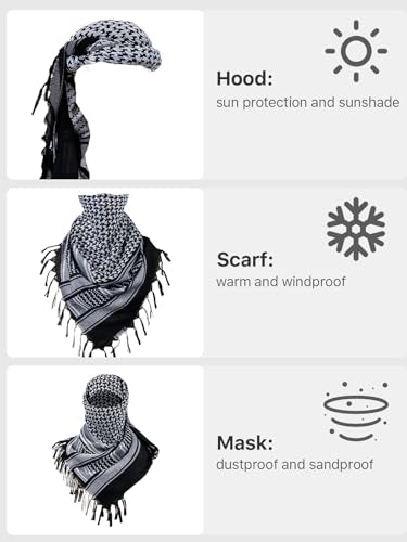 FREE SOLDIER Scarf Military Shemagh Tactical Desert Keffiyeh Head Neck Scarf Arab Wrap with Tassel for Men Women - color: Dark White