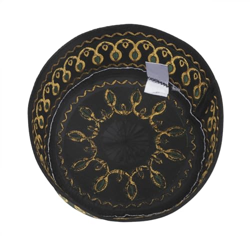 RUIXIA Men Boys Muslim Prayer Kufi Hat Skull Cap Embroidery Islam Kufi Headware takke Praying Beanie Hat Kofia Topi Hat - color: Green/Yellow--kids 7-10yrs