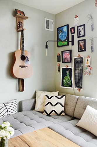 Keebofly Guitar Wall Mount Hanger with Rustic Wood Shelf- Single Pack, Wall Hook Rack for Acoustic/Electric Guitars, Bass & Ukulele, (Brown,Patented) - color: Single Pack_Rustic Brown