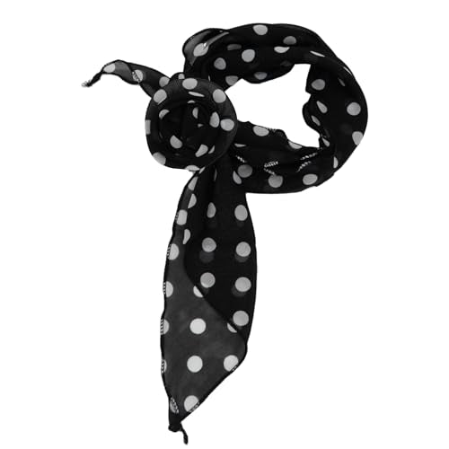Polka Dot Scarf for Women Chiffon Womens Scarves with Clip Flower - color: Black