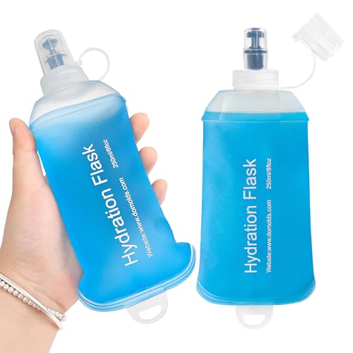 GUYI GYGYL Soft Flask, TPU Collapsible Soft Water Bottle for Hydration Pack, Running Vest, Leak-Proof Folding Water Bottle for Hiking Cycling Climbing Jogging-250ml Blue, 2pcs - color: 2Pcs 250ml Blue