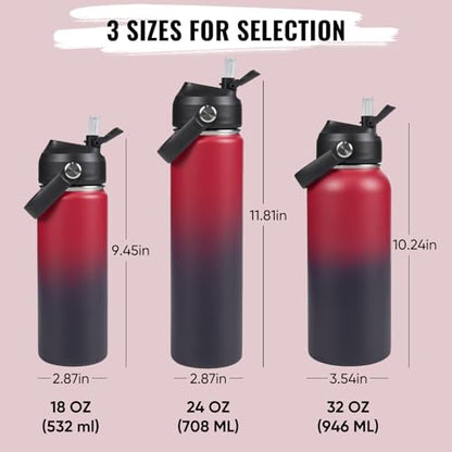 Fijinhom 18oz Insulated Stainless Steel Water Bottle, Wide Mouth Double Wall Vacuum, Silicone Straw, Sweat & Leak Proof, BPA Free Insulated Water Flask for Travel, Keep Cold 24h Hot 12h, Red - color: Red, size: 18 Ounces