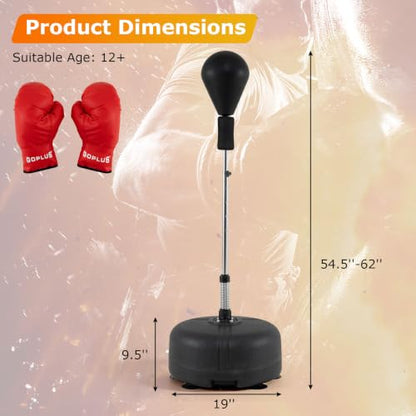 Goplus Punching Bag with Stand, 54.5"-62" Height Adjustable Speed Boxing Equipment with Gloves, Fillable Weighted Base, Fitness Reflex Bag for Teens Youth Adults Home Gym Workout MMA Training - color: Black