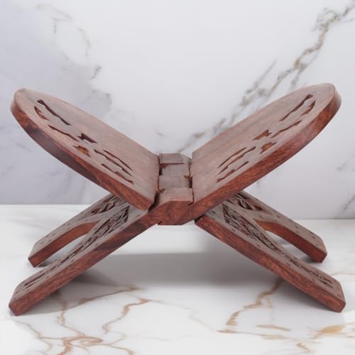 Sheesham Wooden Hand Carved Holy Book Stand for Quran Bible Bhagwat Gita Ramayana & Guru Granth Sahib for Reading Rehal Stand 12 inch