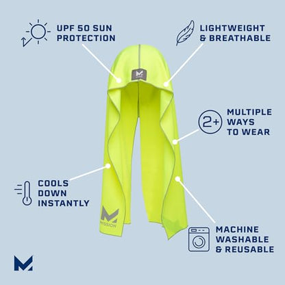 MISSION Cooling Hoodie Towel, Evaporative Cool Technology, Cools Instantly When Wet, UPF 50 Sun Protection, Contours Your Head to Stay in Place, Great for Sports, Fitness, Gym - color: Hi Vis Yellow