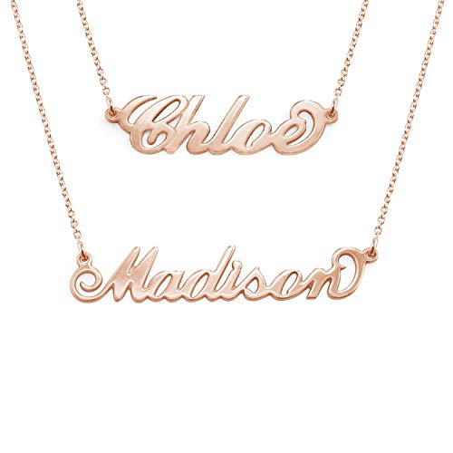 Personalized Japanese, Arabic, Hebrew, Greek, Chinese, Cyrillic, Hindi Name Necklace for Woman, Her, Men, Him - Custom Made with Any Name - Unisex Jewelry Gift for Mother's Day, Father's Day, Birthday - color: 18k Rose Gold Plated, style: Latin