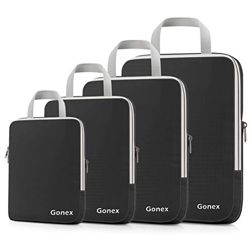 Gonex Compression Packing Cubes, 4-Piece Expandable Travel Organizers - color: 4-Black, size: 4 Set
