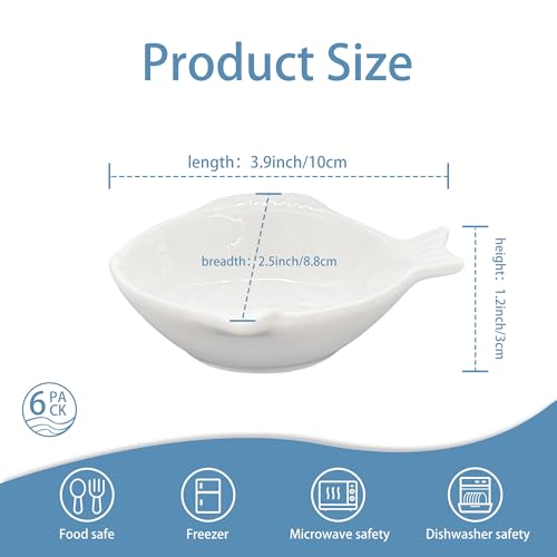 Set of 6 Fish Shape Sauce Dishes,Porcelain Dipping Bowls,Appetizer Plate,Dishwasher Safety,for Ketchup Salad Wasabi Sushi Chips Meats Veggies