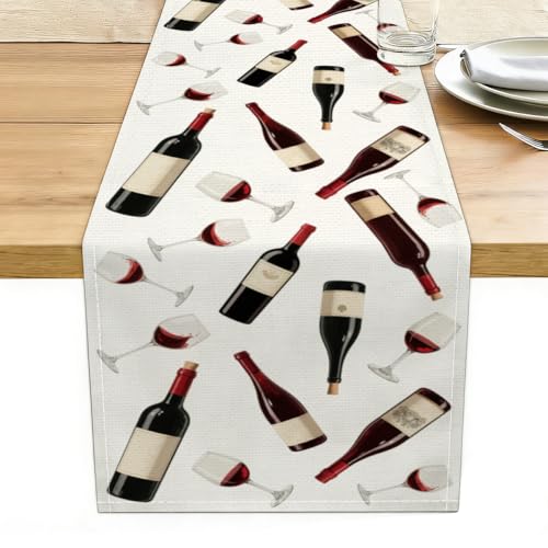 Red Wine Table Runner Wine Tasting Party Decor, Housewarming Gift for Women - color: Wine Bottle Decor
