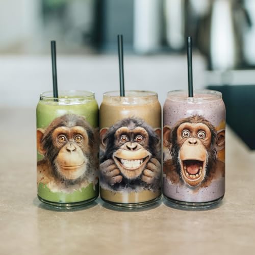 arricraft 10 Sheets Animal Theme UV DTF Cup Wrap for 16OZ Glass, Funny Monkeys Rub on Decals PVC Transfer Stickers for DIY Cups Window Home Printing Decoration 24x11cm/9.4x4.3inch - style: Funny Monkeys Theme