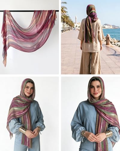 Women’s Gradient Tie Dye Hijab Scarf Soft Cotton Linen Headscarf Shawl Crinkle Printed Muslim Head Wrap - color: Color 2