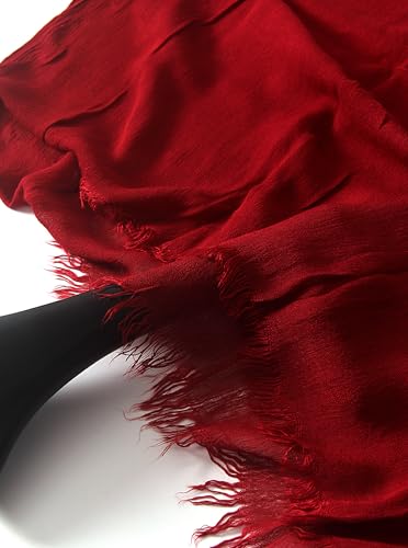 Cotton Linen Plain Hijab Scarf For Women,Muslim Viscose Crinkle Edge With Fringe,Summer Beach Wrap Headwraps Shawl - color: 42#red
