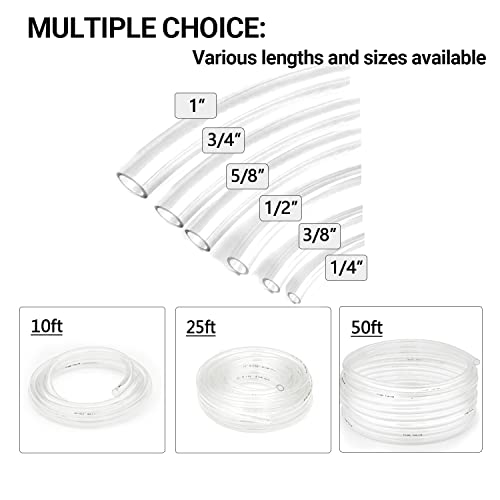 1’’ ID × 1-1/4’’ OD - 25 ft Clear Plastic Vinyl Tubing | Flexible PVC Hose Lightweight Non-Toxic vinyl Tube for Transfer Water Air Oil - size: 1'', style: 25 feet