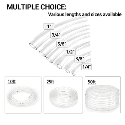 1’’ ID × 1-1/4’’ OD - 25 ft Clear Plastic Vinyl Tubing | Flexible PVC Hose Lightweight Non-Toxic vinyl Tube for Transfer Water Air Oil - size: 1'', style: 25 feet