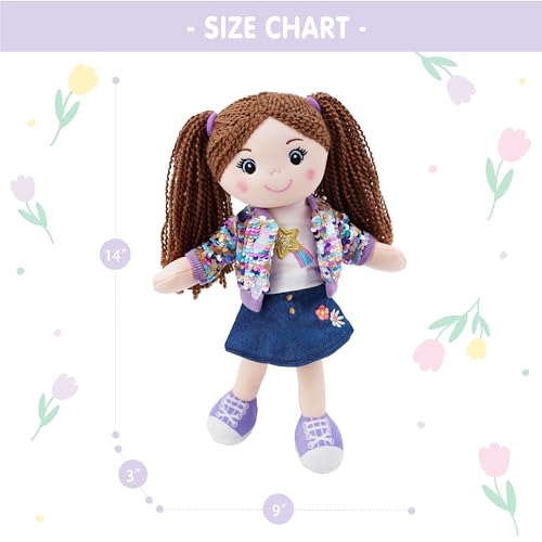 June Garden 14" Snuggle Cutie Sophie Glam - Soft Cuddly Plush Doll Gift for Girls - Huggable Rag Doll - Trendy Outfit M - color: 14" Sophie Glam, size: Medium