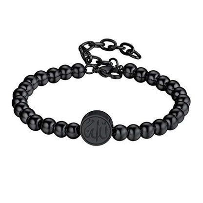PROSTEEL Allah Bracelet, Muslim Islamic Jewelry Religious Islam Arabic God Charm Stainless Steel Beads Chain Bracelet, fits wrist from 5.9'' to 7.9'', Come with Box - color: 04 black-beads chain