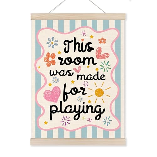 HUGANE Boho Kids Playroom Wall Art Poster Hanger Frame, Blue Striped Colorful Canvas Pictures Prints Framed Hanging Wall Decor for Toddler Kids Room Playroom Nursery, 12x16 Inch - color: Color-19