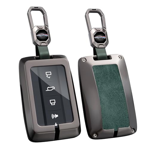 Key Fob Cover Compatible with Great Wall GWM WEY Tank 300 500 Tank300 Tank500 Accessories Alloy& Leather Key Shell Case with Keychains-Short Keychian Green - color: Short Keychain green