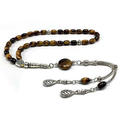Design -Tiger Eye Stone Series Worry Beads - Prayer Beads - Tesbih-Tasbih-Tasbeeh-Misbaha-Masbaha-Subha-Sebha-Sibha-Rosary (-Oval Cut Model 6x9 mm-) - color: -Oval Cut Model 6x9 mm-