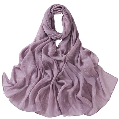 Women Hijab Chiffon Head Scarf Lightweight Shimmer Scarves Crepe Wedding Shawls and Wraps for Evening Dresses Shiny - color: Purple
