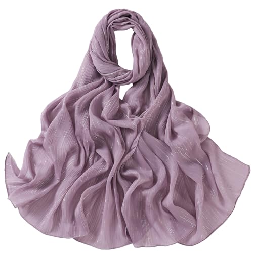 Women Hijab Chiffon Head Scarf Lightweight Shimmer Scarves Crepe Wedding Shawls and Wraps for Evening Dresses Shiny - color: Purple