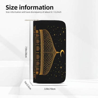 Elegant Islamic Style PU Leather Long Wallet for Women Men, Zipper Clutch Wallet RFID Card Holder Organizer - color: Elegant Islamic Style
