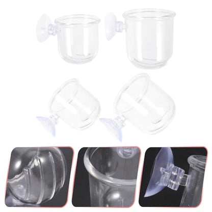 IMIKEYA 4pcs Fish Food Holder and Aquarium Feeder Cups with Suction Acrylic Water Grass Container Set Small Large Sizes for Fish Tank Feeding