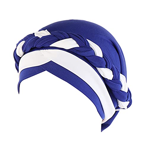 Fxhixiy Silky Braid Turban Cap for Women Cancer Chemo Beanie Hijab Headwear - color: Blue White