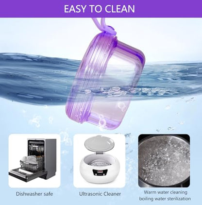 Leak Proof Purple Denture Cups for Soaking Dentures, Partial Denture Bath Case Travel Retainer Cleaning Container Case with Brush for Aligner, Denture, Mouth Guard - color: Transparent Purple