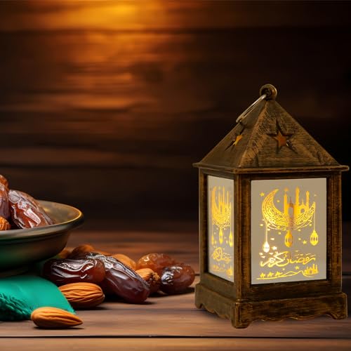 라마단 장식용 라마단 랜턴 2개, 다크 브라운 미니 캐슬 문 패턴 라마단 랜턴 라마단 테이블 장식 라마단 선물 홈 데코, 가정 야외용 라마단 장식 - color: 스타일8-브라운