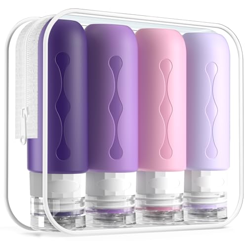 Gemice Travel Bottles for Toiletries, Tsa Approved, Travel Size Containers, BPA Free Leak Proof Tubs Refillable Liquid Accessories for Cometic Shampoo and Lotion Soap - color: Violet, size: 3 Ounces